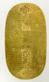 元文小判は元文元年~文政元年(1736~1818)まで鋳造されました。 背に真書体の文の字の刻印があり真文小判とも呼ばれています。 品位は金653 / 銀347 量目13.00g です。 鑑定書・桐箱付き。