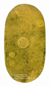 天保小判は天保8年〜安政5年 (1837~1858)に鋳造されました。  金56.8% 銀43.2% 量目11.2g。  裏の極印が保の字なので、保字小判ともいいます。  鑑定書・桐箱付き。