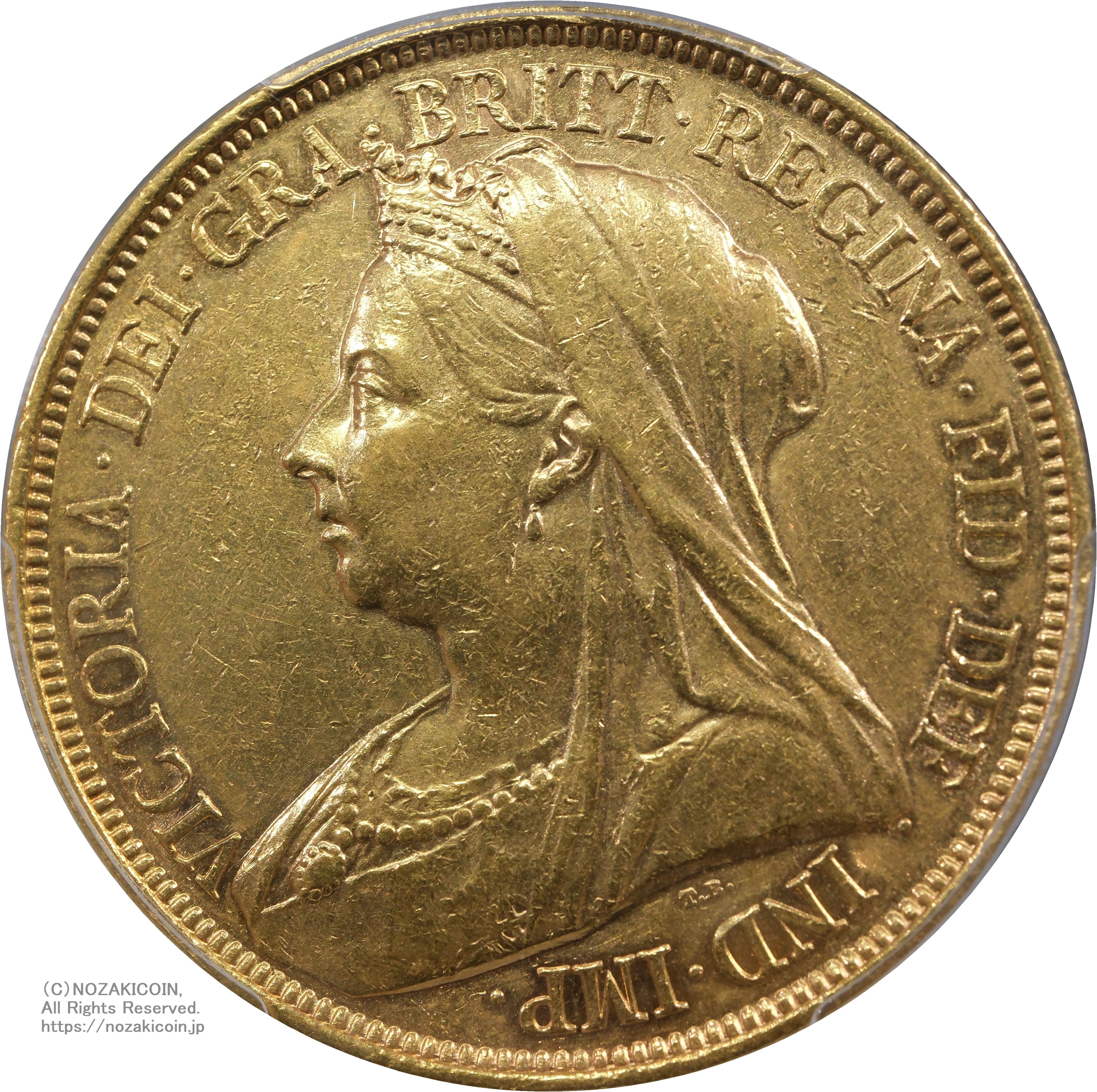 イギリス ヴィクトリア女王 オールドヘッド 5ポンド金貨 1893年