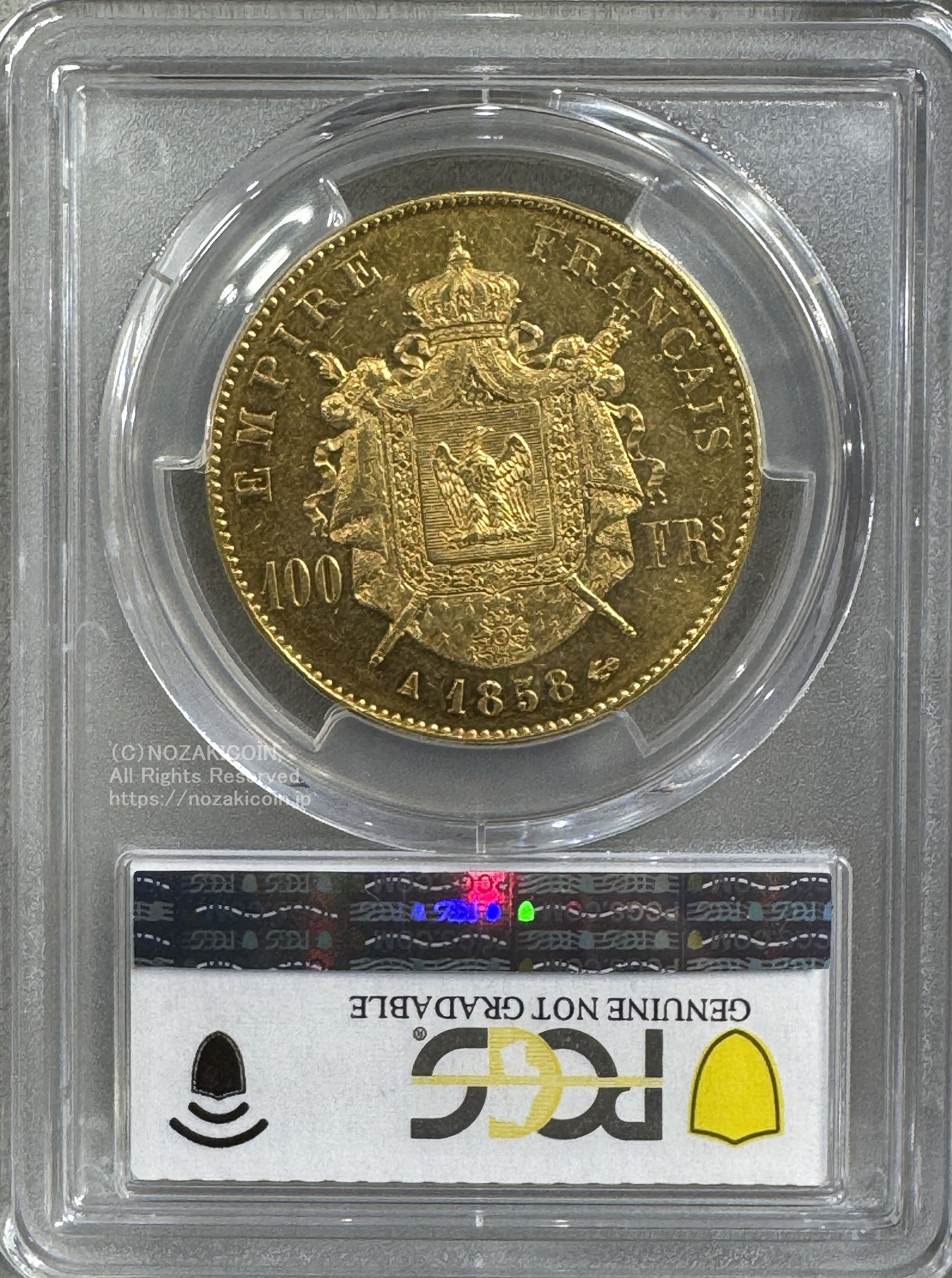 フランス ナポレオン 100フラン金貨 1858A PCGS Genuine Cleaned AU