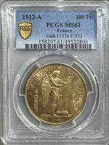 フランス エンゼル 100フラン金貨 1912A PCGS MS61