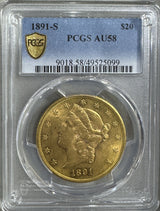 アメリカ 20ドル金貨 リバティヘッド 1891年S PCGS AU58