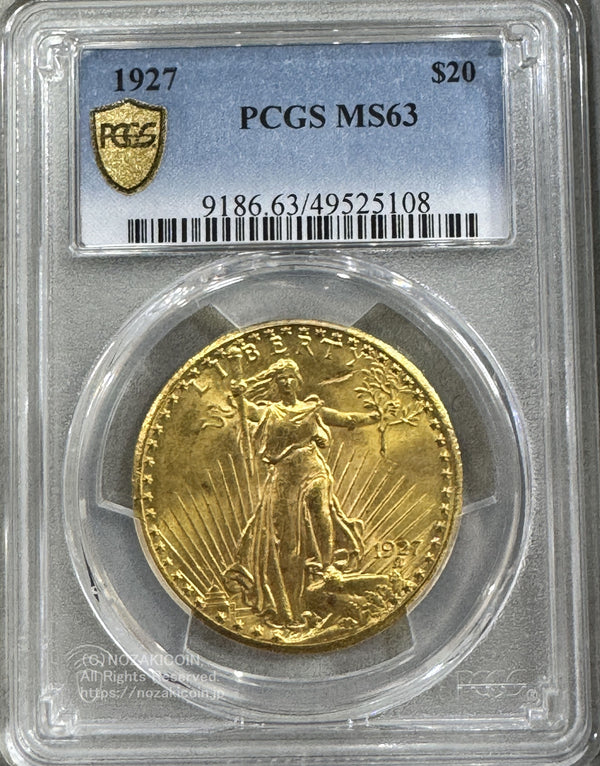 アメリカ 20ドル金貨 セントゴーデンズ 1927年 PCGS MS63