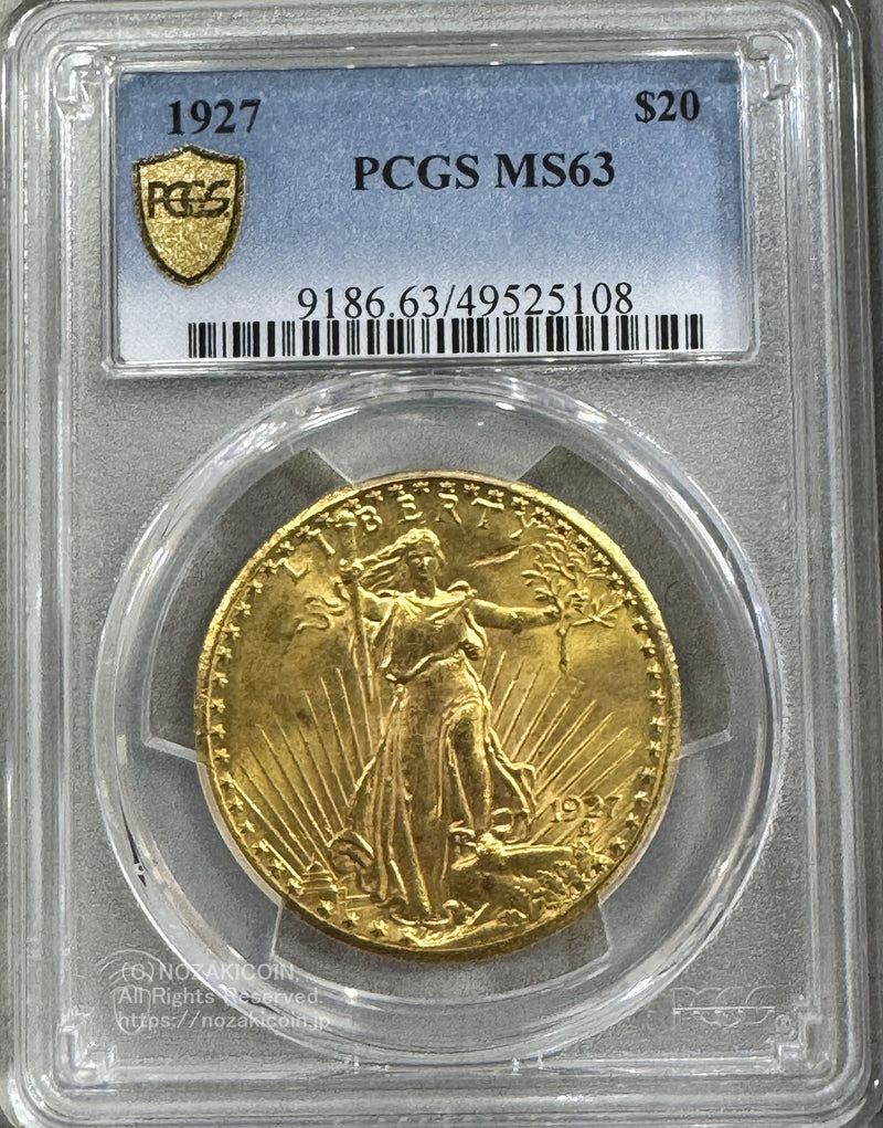 アメリカ 20ドル金貨 セントゴーデンズ 1927年 PCGS MS63