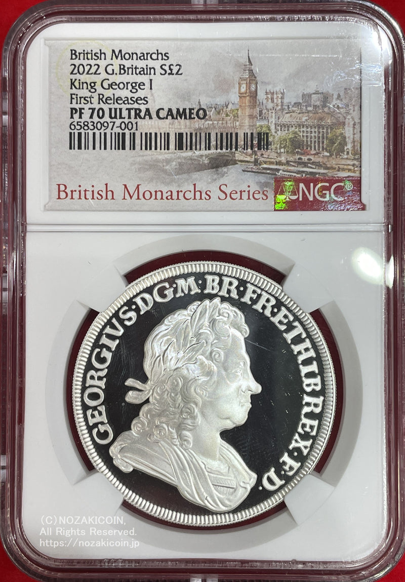 2022年1オンス純銀貨 英国2ポンド British Monarchs King George Ⅰ 発行枚数は限定１,３５０枚、プルーフ仕上げとなっています。