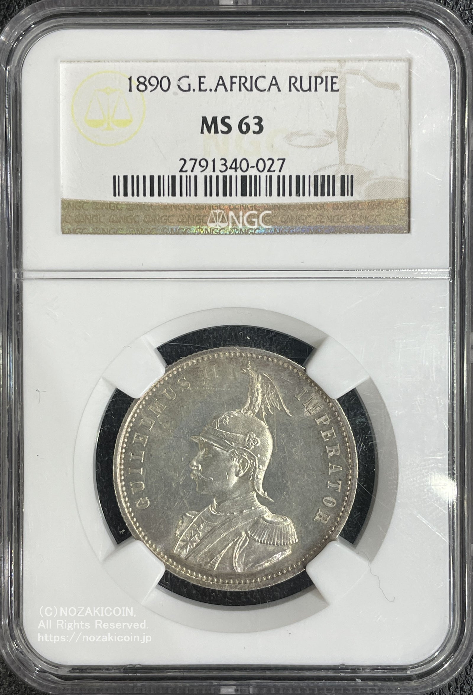 ドイツ領東アフリカ ルピー銀貨 1890年 ヴィルヘルム2世（ウィルヘルム2世） NGC MS63 027 – 野崎コイン