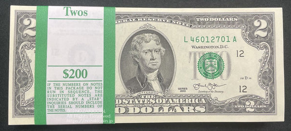 アメリカ 2ドル紙幣 100枚束＄200 – 野崎コイン