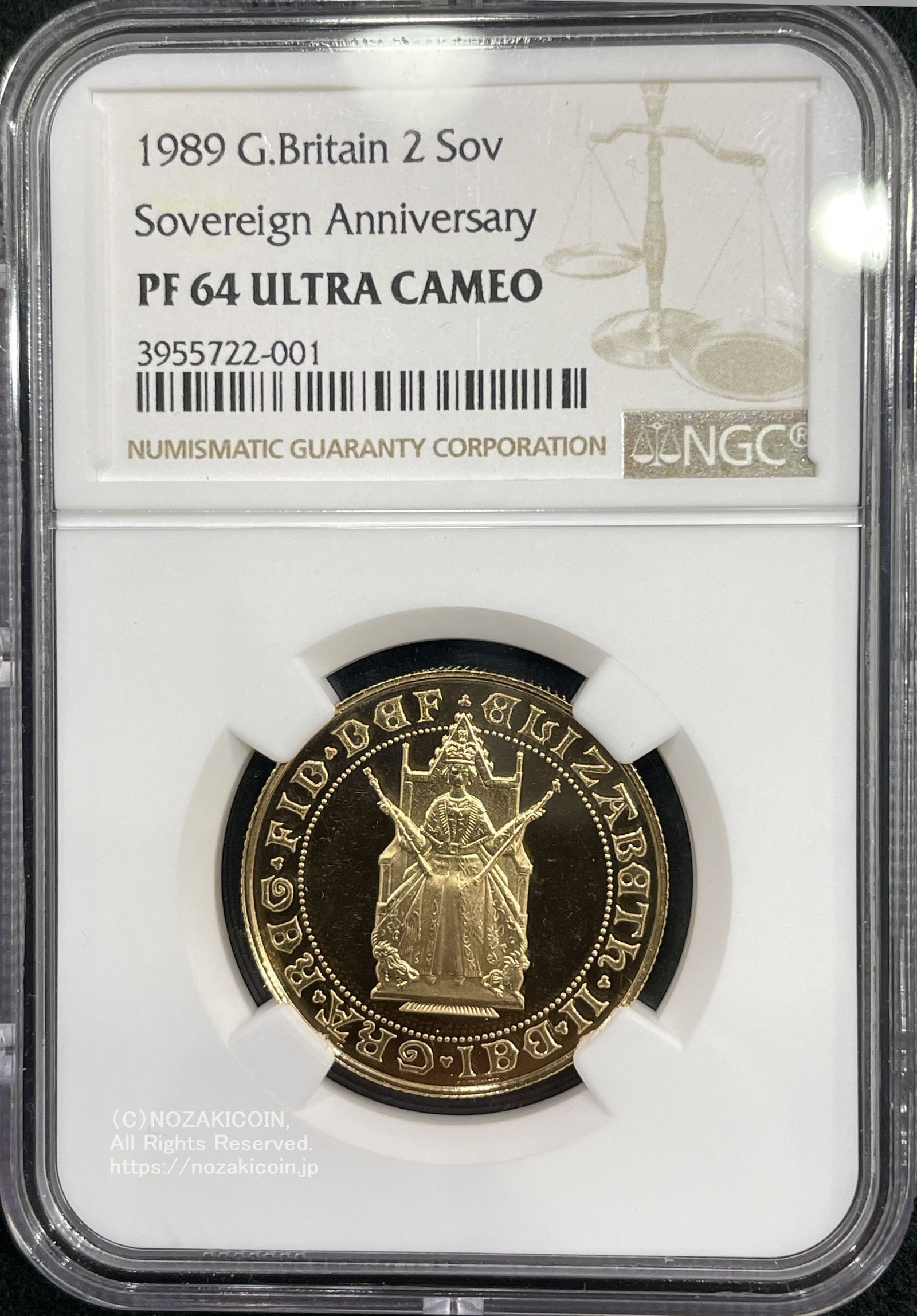 イギリス 2ソブリン金貨プルーフ 1989年 ソブリン アニバーサリー NGC