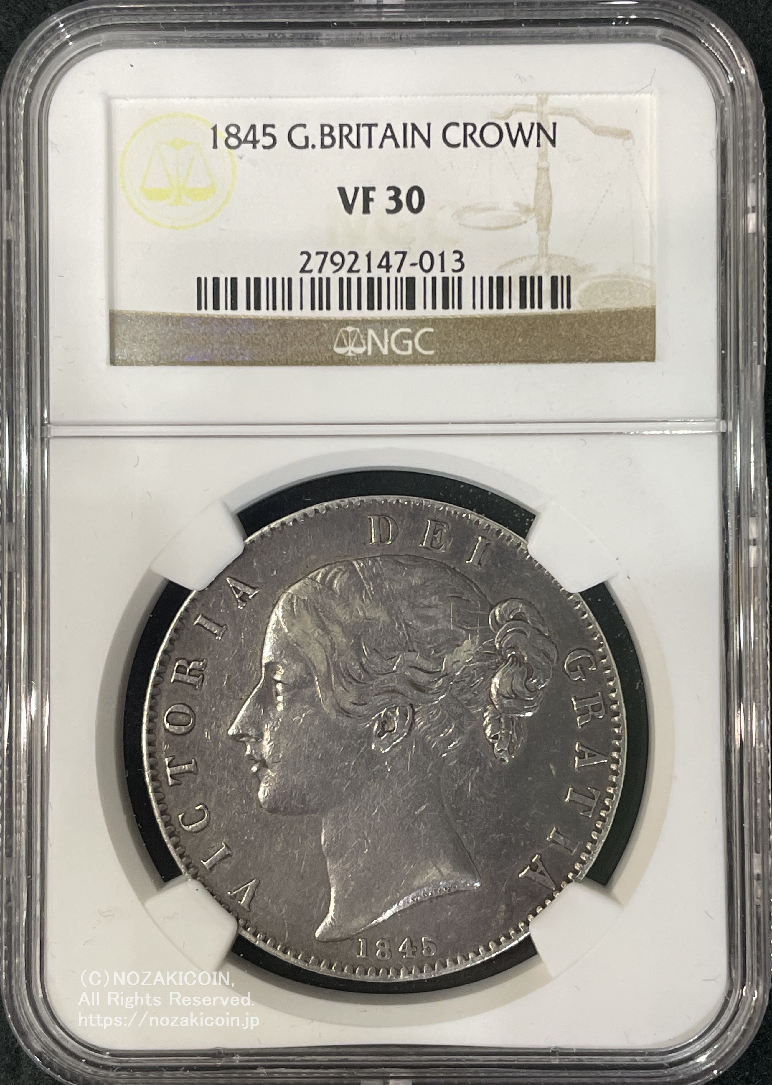 1844年)『ヴィクトリア(ヤングヘッド)1/2クラウン銀貨』(VF30) - 旧 