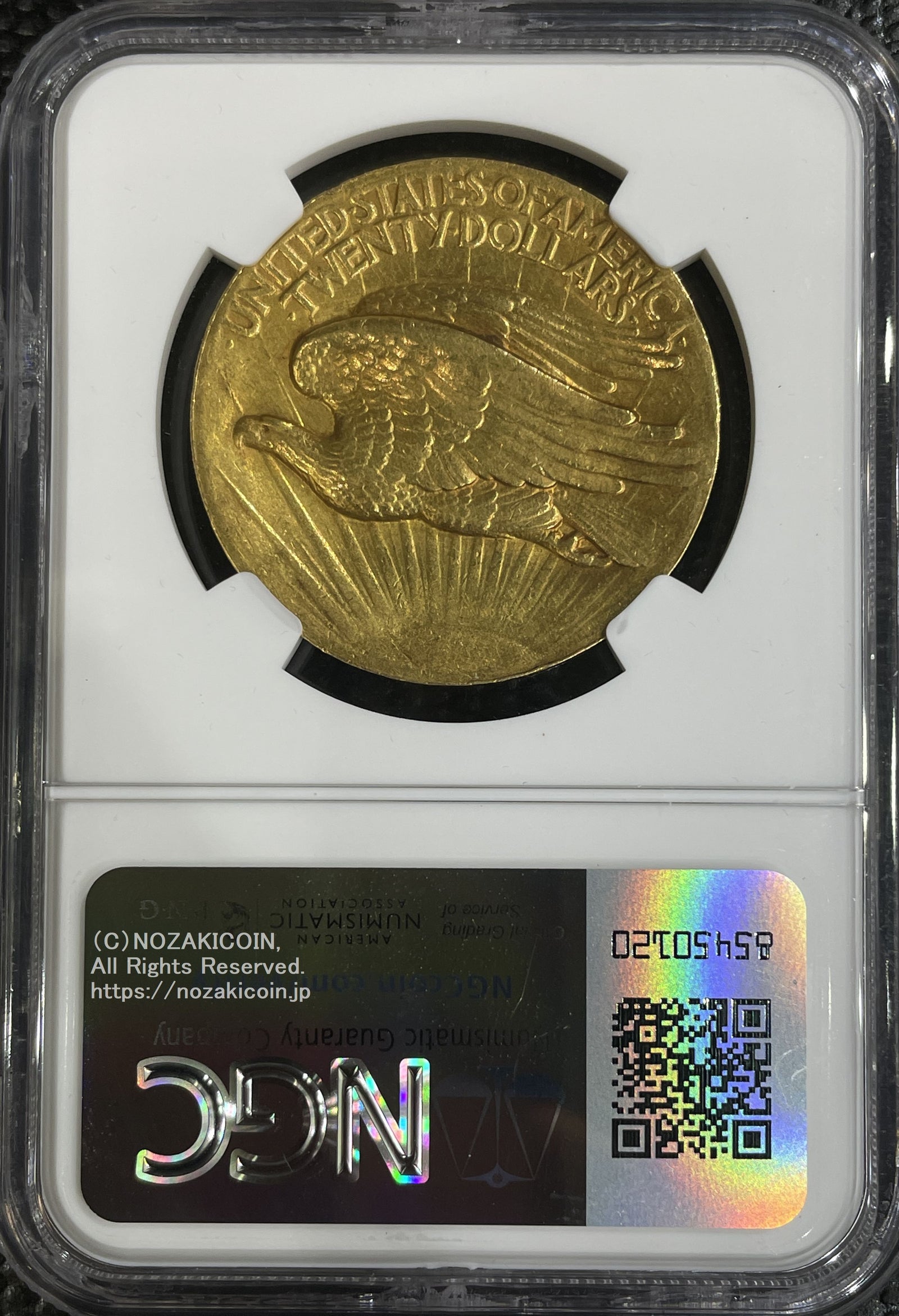 アメリカ 20ドル金貨 1907年 女神立像ハイレリーフ 極美品 NGC AU58 – 野崎コイン