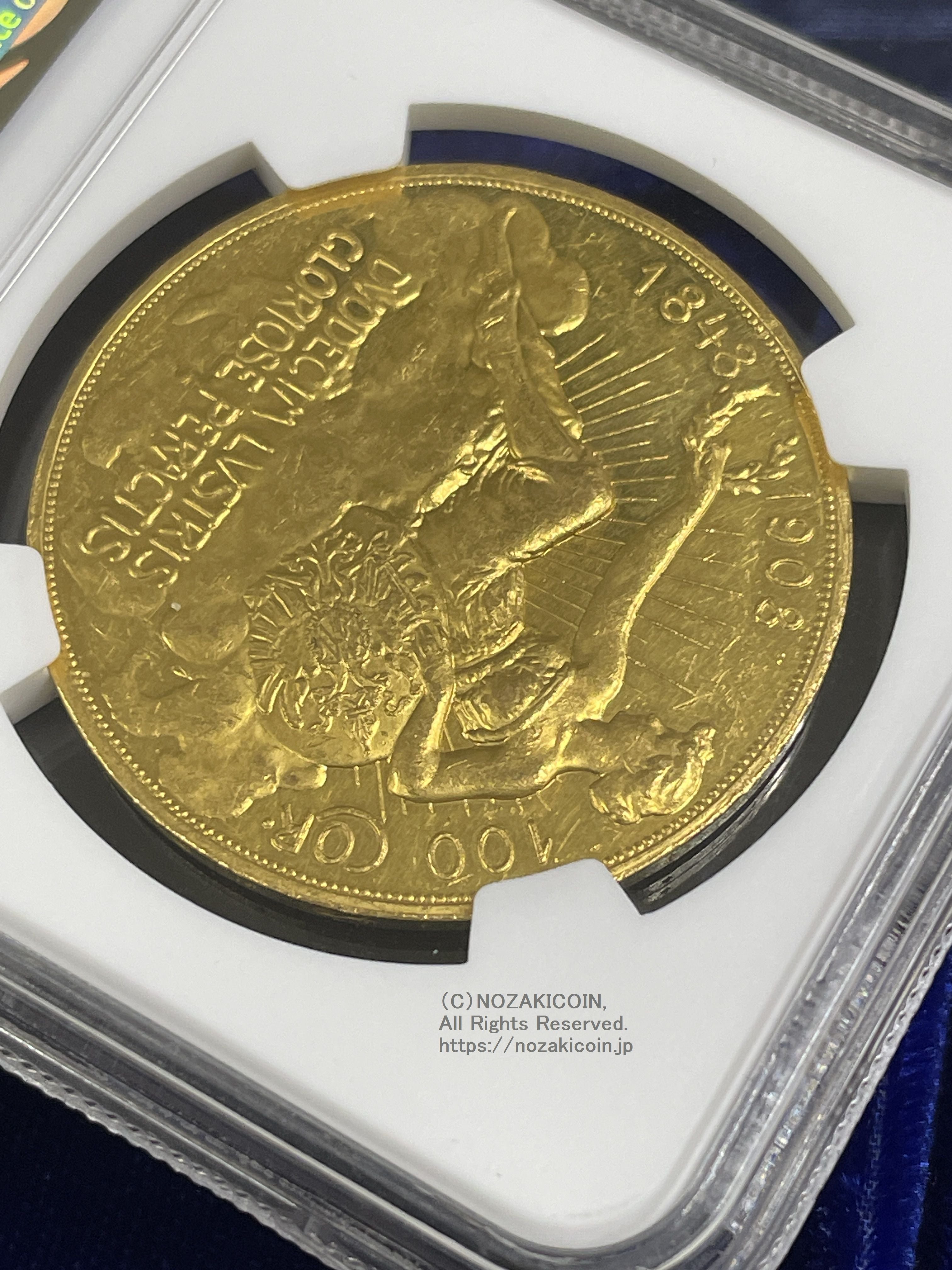 オーストリア 雲上の女神 100コロナ金貨 1908年 フランツ・ヨーゼフ NGC PF55 – 野崎コイン