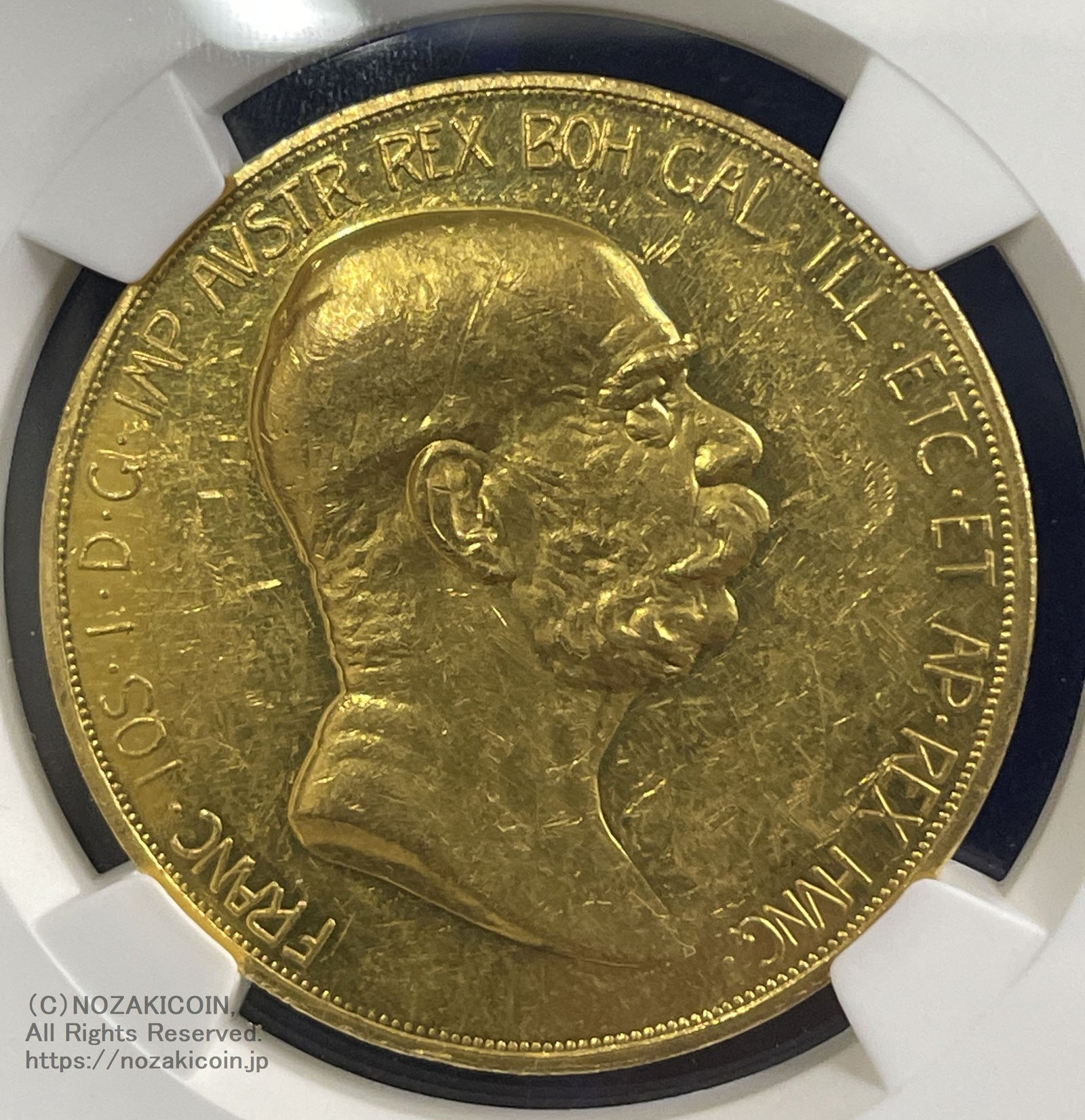 オーストリア 雲上の女神 100コロナ金貨 1908年 フランツ・ヨーゼフ NGC PF55 – 野崎コイン