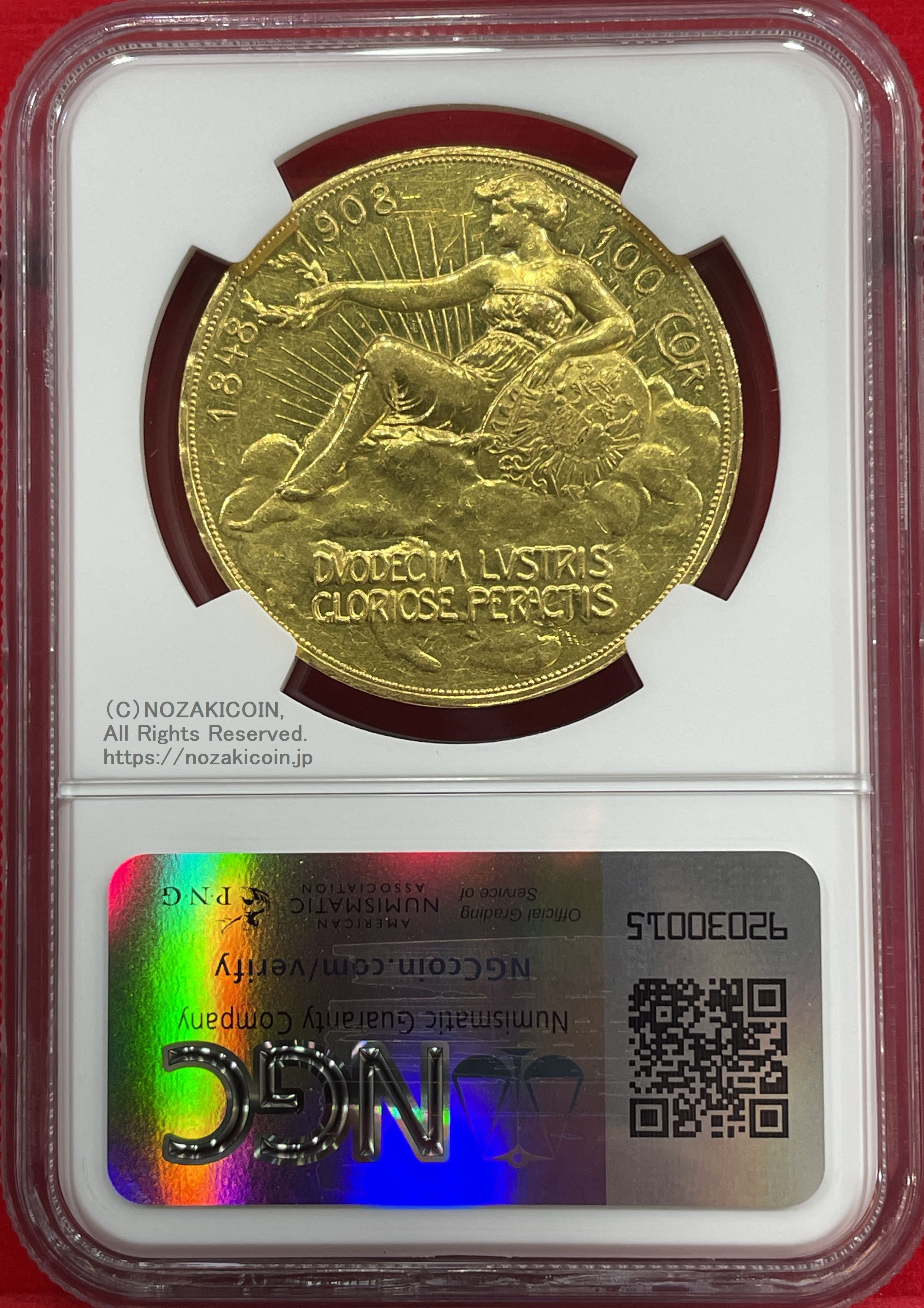 オーストリア 雲上の女神 100コロナ金貨 1908年 フランツ・ヨーゼフ NGC PROOF AU DETAILS – 野崎コイン