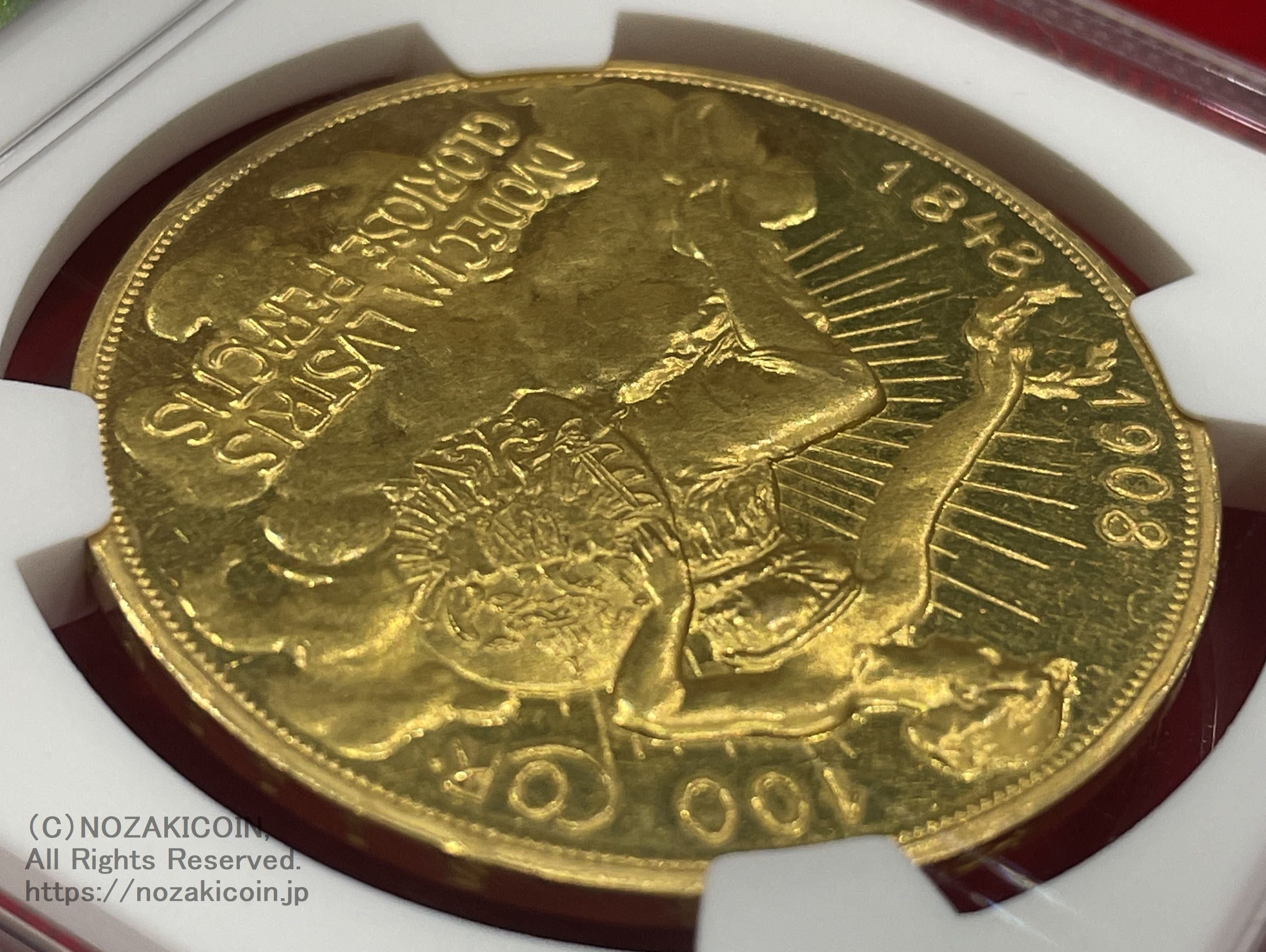 オーストリア 雲上の女神 100コロナ金貨 1908年 フランツ・ヨーゼフ