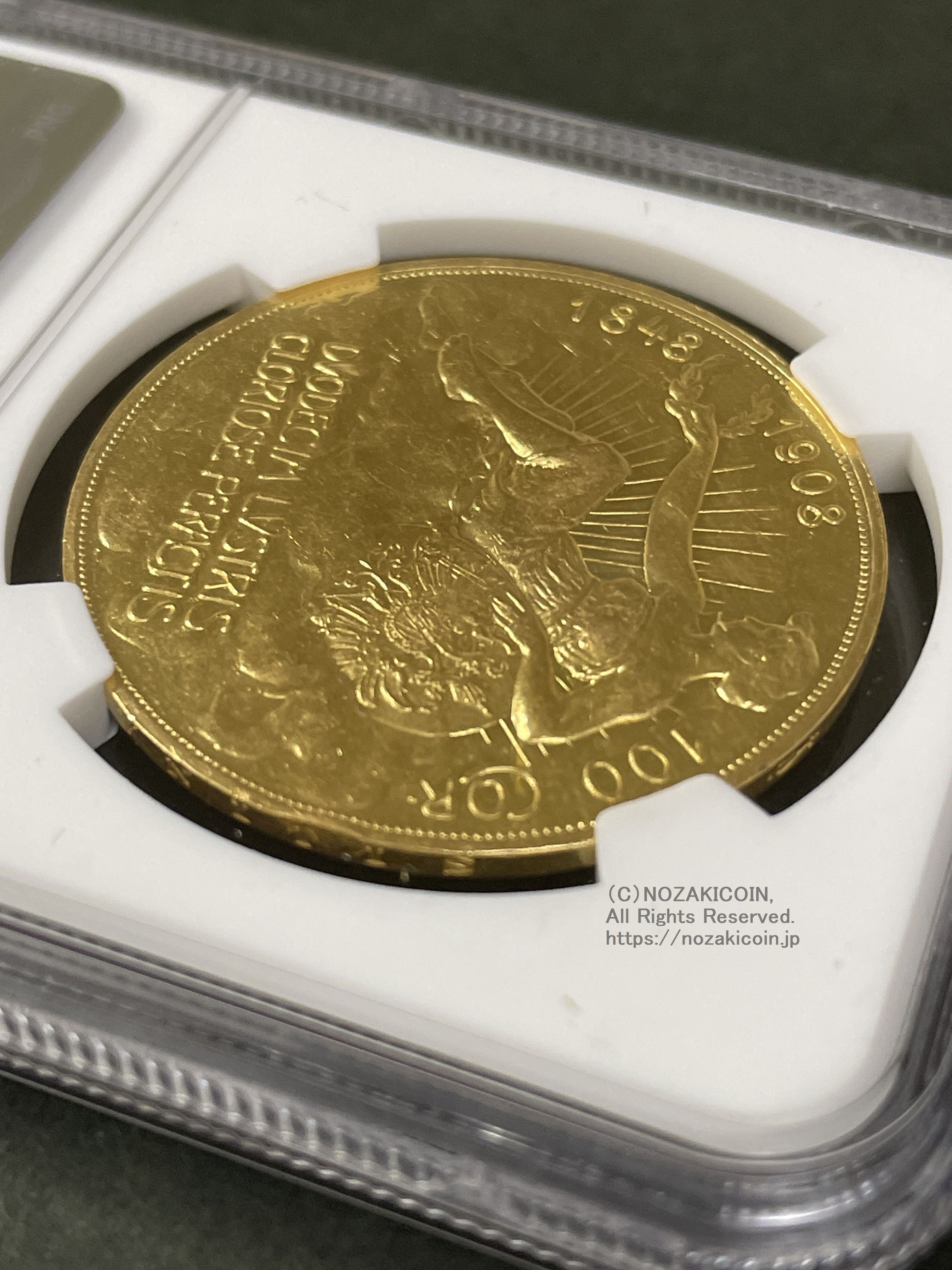 オーストリア 雲上の女神 100コロナ金貨 1908年 フランツ・ヨーゼフ NGC PROOF AU DETAILS – 野崎コイン