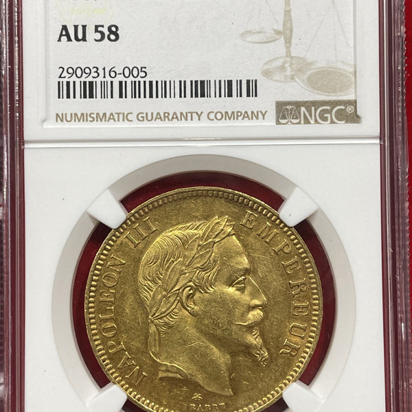 フランス ナポレオン 100フラン金貨 有冠 1869A NGC AU58 – 野崎コイン