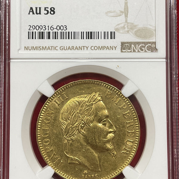 フランス ナポレオン 100フラン金貨 有冠 1868A NGC AU58 – 野崎コイン