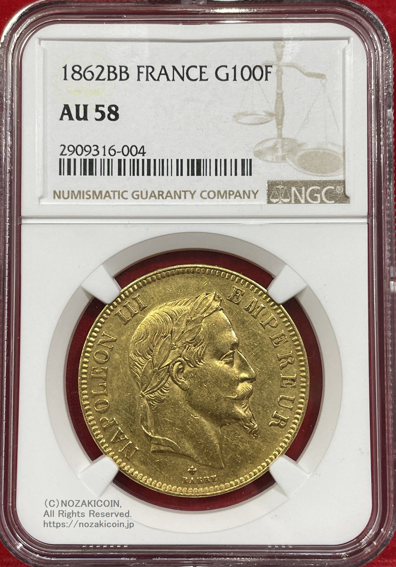 1862BB FRANCE G100F NGC AU58