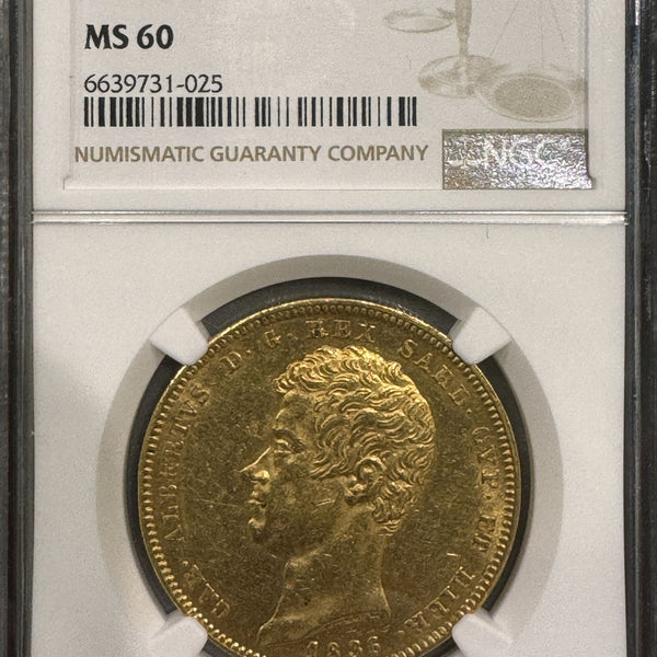 イタリア 100リレ金貨 1836年 サルディニア カルロアルベルト NGC MS60 – 野崎コイン