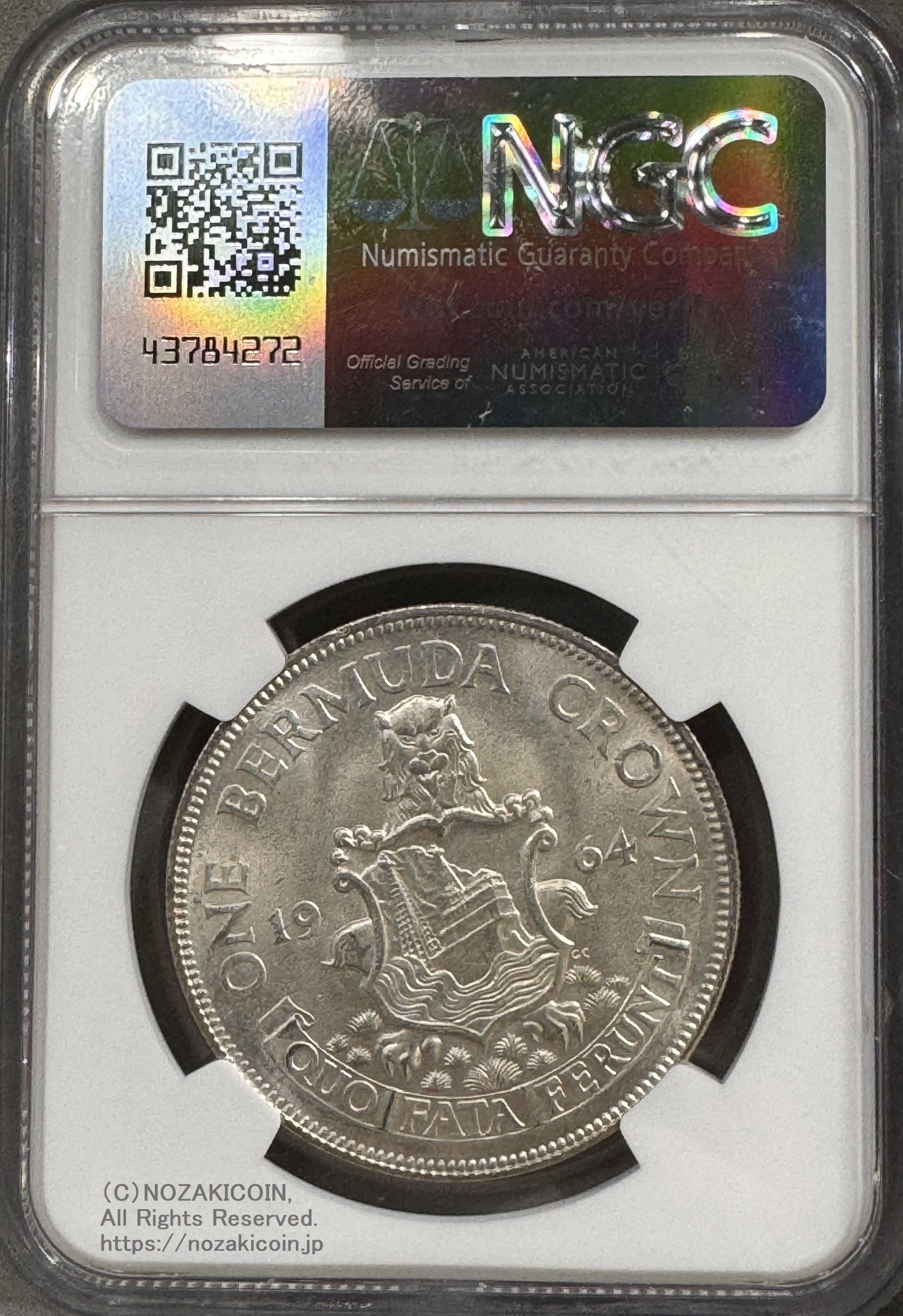 バミューダ クラウン銀貨 1964年 NGC MS64 – 野崎コイン