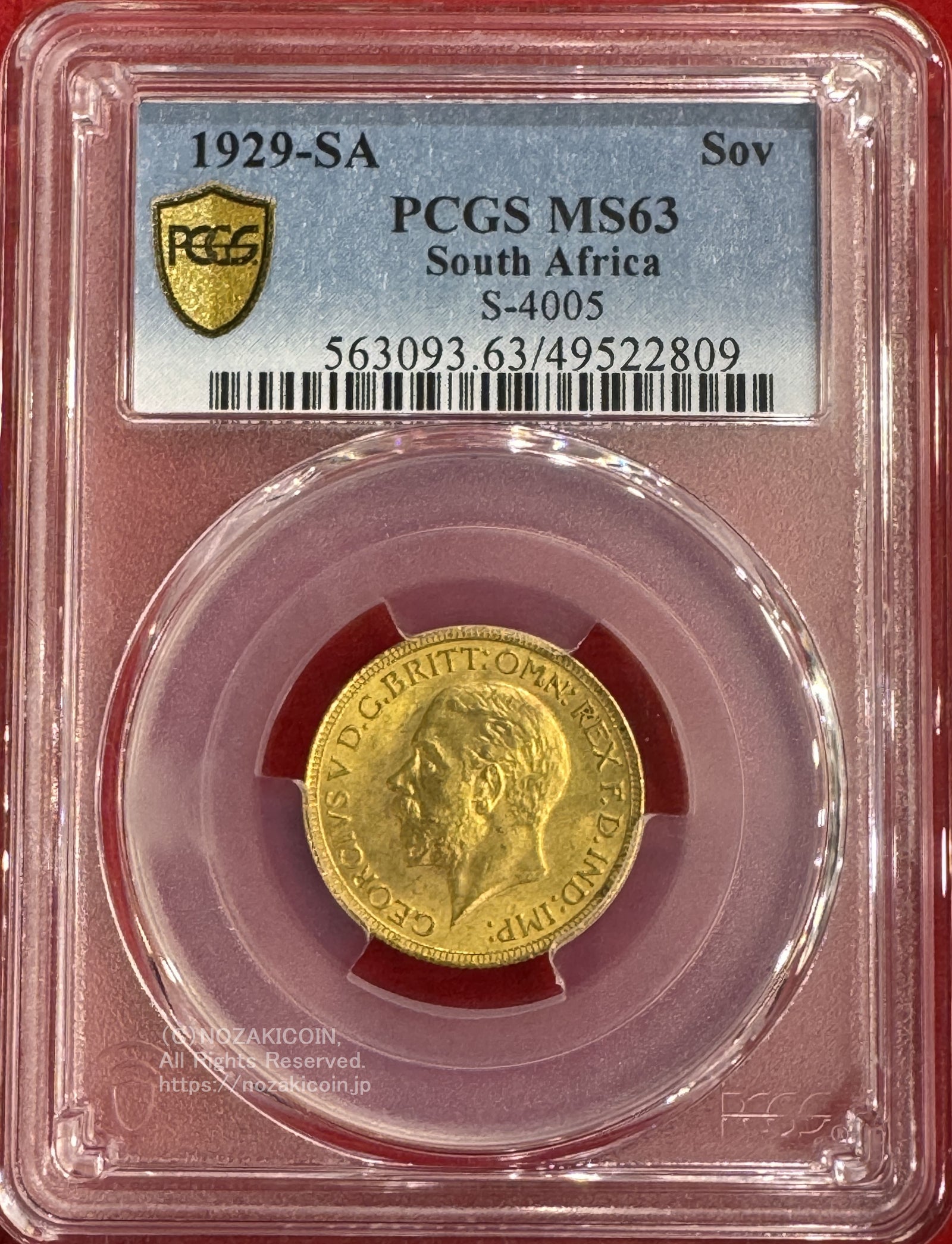 南アフリカ ソブリン金貨 1929年SA PCGS MS63 – 野崎コイン