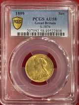 1899 Sov Great BRITAIN
イギリス ソブリン金貨 1899年 ヴィクトリア女王 ヴェール
PCGS AU58