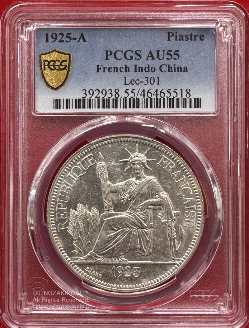 1925A Piastre
French Indo China
仏印 ピアストル銀貨 1925年A PCGS AU55