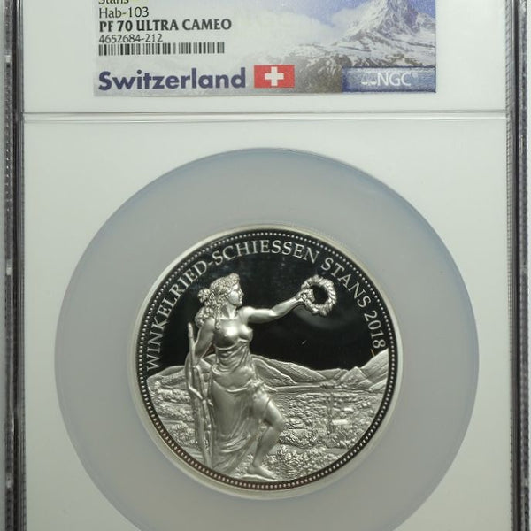 2018 スイス 射撃祭 シュタンス 100F ５oz スイス 射撃祭 100フラン銀貨 2018 Stans NGC PF70 ULTRA CAMEO – 野崎
