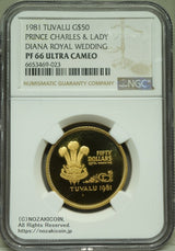 ツバル チャールズ皇太子ダイアナ妃ロイヤルウエディング記念 1981年 50ドル金貨 NGC PF66 ULTRA CAMEO