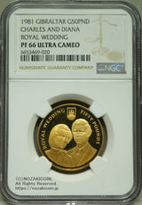 ジブラルタル 1981年 チャールズ皇太子ダイアナ妃ロイヤルウエディング記念 50ポンド金貨 NGC PF66 ULTRA CAMEO