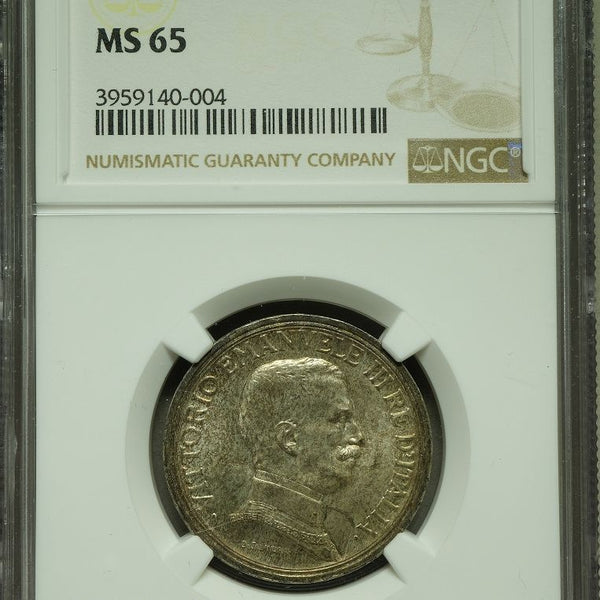 イタリア2リレ銀貨1916年R クァドリガNGC MS65 – 野崎コイン