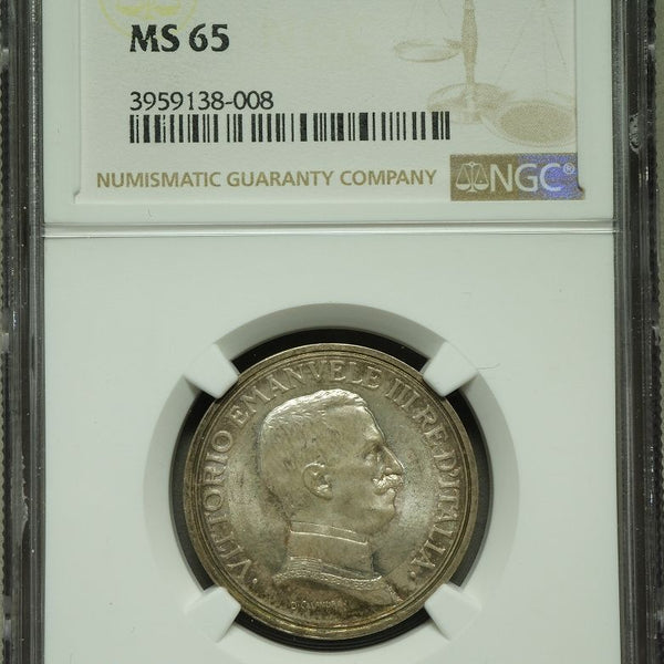1915年 イタリア 2リラ銀貨 NGC AU55 イタリア 2リレ銀貨 1915年R クァドリガ NGC MS65 – 野崎コイン