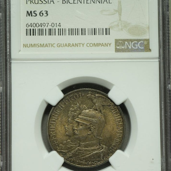 ドイツ プロイセン 2マルク銀貨 1901年 建国200年記念 NGC MS63 – 野崎