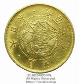 明治6年 1873年 旧五円金貨 縮小 発行枚数 3,148,925枚 直径 21.82mm 品位 金900 / 銅100 量目8.33g 鑑定書付（令和8年3月17日発行）