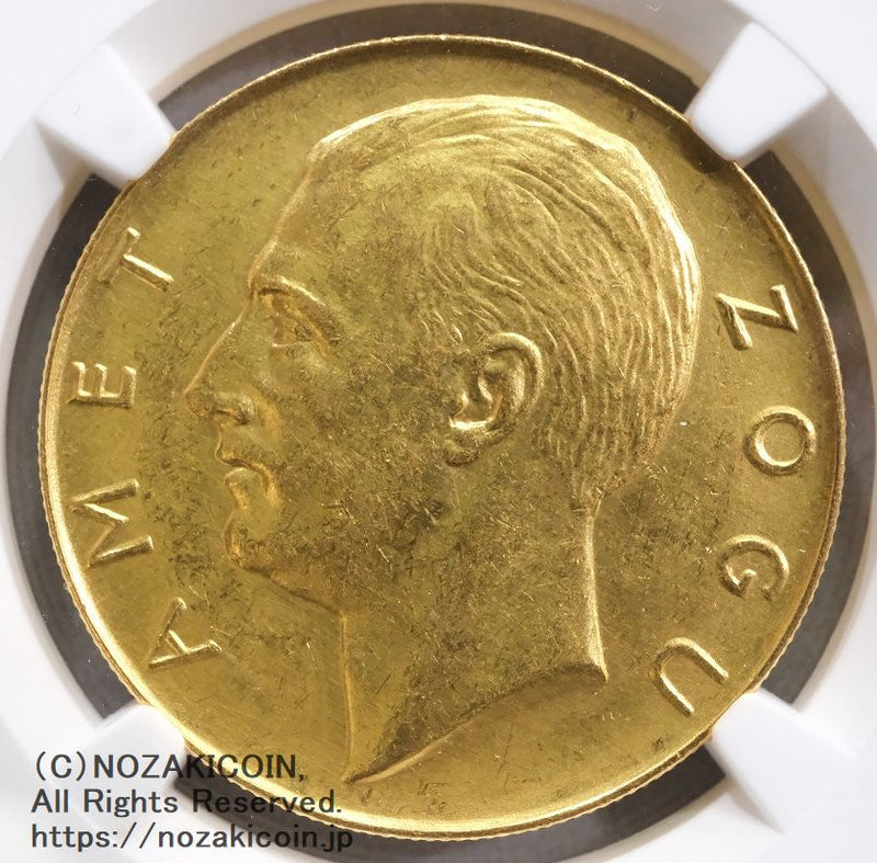 ゾグ1世 100フランガアリ金貨（星なし）1927R ローマ