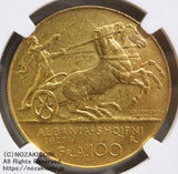 ゾグ1世 100フランガアリ金貨（星なし）1927R ローマ