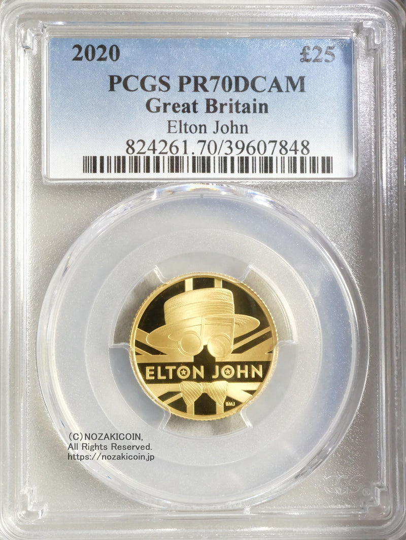 2020年7.8g純金貨 英国25ポンド Elton&nbsp; John 発行枚数は最大1,100枚、プルーフ仕上げとなっています。
