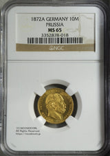 ドイツ 10マルク金貨 1872年 未使用 NGC MS65