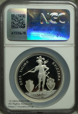 2025年発行スイス射撃祭ティチーノ50フランピエフォー銀貨です。NGC70評価。