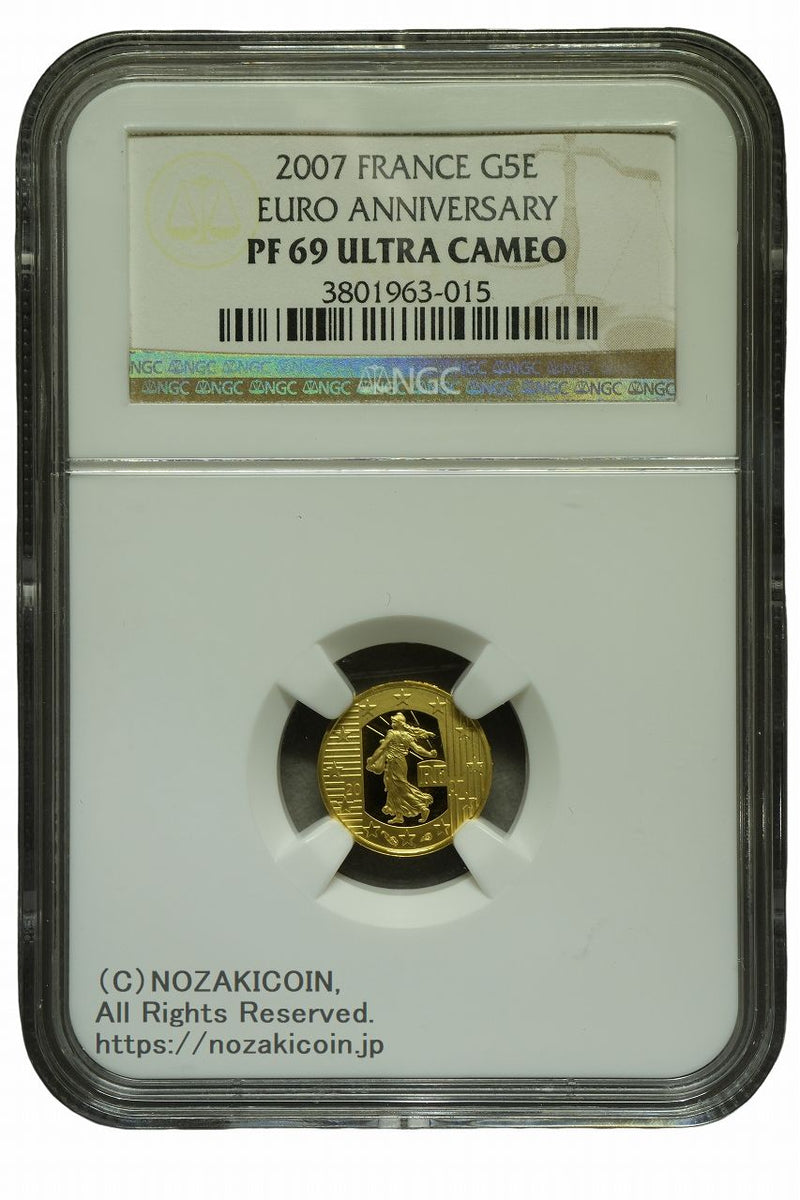 フランス ユーロ5周年記念 5ユーロ金貨 2007 NGC PF69 ULTRA CAMEO