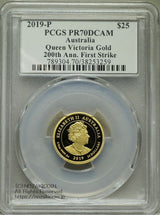 2019-P
PCGS PR70DCAM
AUSTRALIA
Queen Victoria Gold 200th Ann. First Strike
ビクトリア女王
金 1/4オンス 99.99%