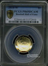 US National Baseball Hall of Fame Memorial $ 5 Proof Gold Coin 2014 PCGS PR69DCAM