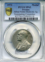 スウェーデン　ノーベル医学賞　ノーベル委員会　銀製メダル　1973年　PCGS SP63 - 野崎コイン
