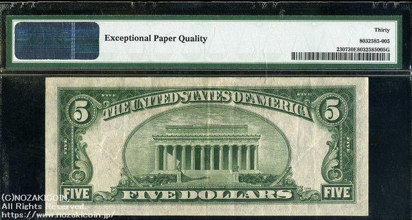 アメリカ　5ドル紙幣　1934A　北アフリカ　PMG30