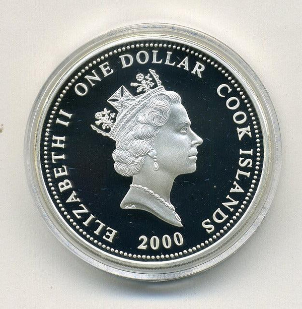 クック島　エリザベス女王　１ドルカラー銀貨　２０００年 - 野崎コイン