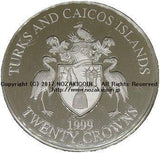 タークス・カイコス 20クラウン銀貨 プルーフ インコ 1999 - 野崎コイン