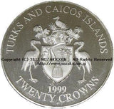 タークス・カイコス 20クラウン銀貨 プルーフ ウミガメ 1999 - 野崎コイン