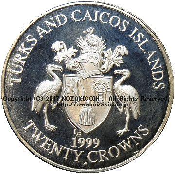 タークス・カイコス 20クラウン銀貨 プルーフ カワセミ 1999 - 野崎コイン