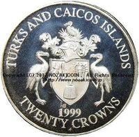 タークス・カイコス 20クラウン銀貨 プルーフ タツノオトシゴ 1999