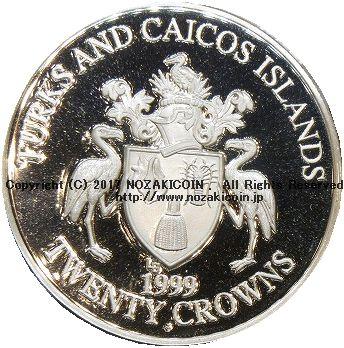 Turks and Caicos 20 Crown Silver Coin Proof Shijimicho 1999